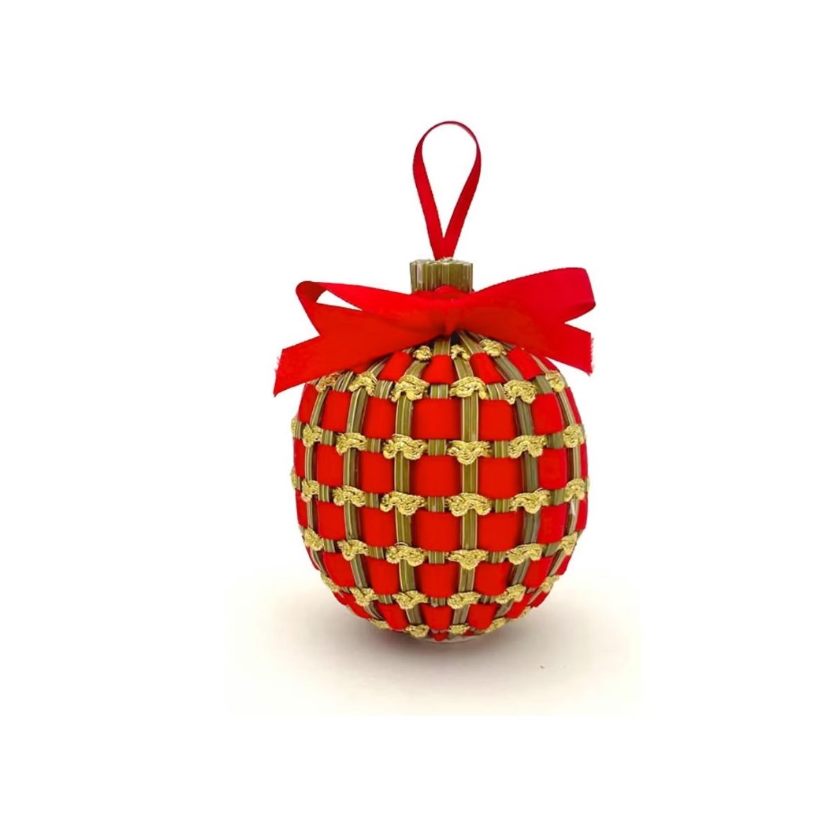 Boule de Lavande 6cm vague or & satin rouge