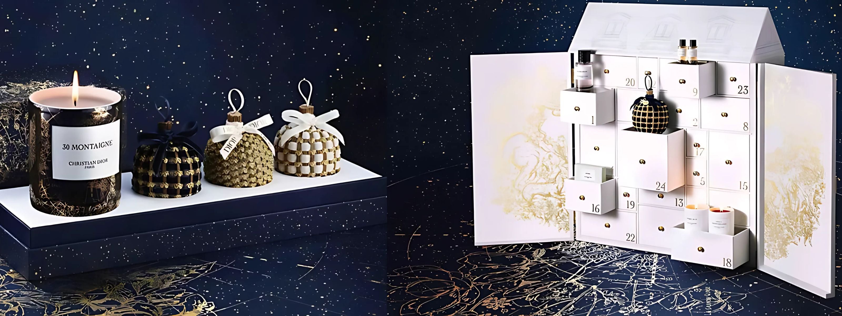 Le calendrier de l'avent avec la boule de lavande Franc 1884 pour Dior et le coffret trio de boules franc 1884 pour la collaboration Dior et Franc 1884