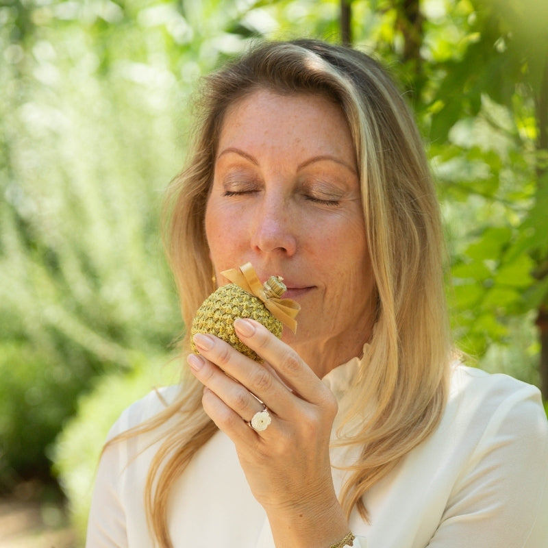 Lavender Ornament Ball 6cm Gold wave & Gold satin