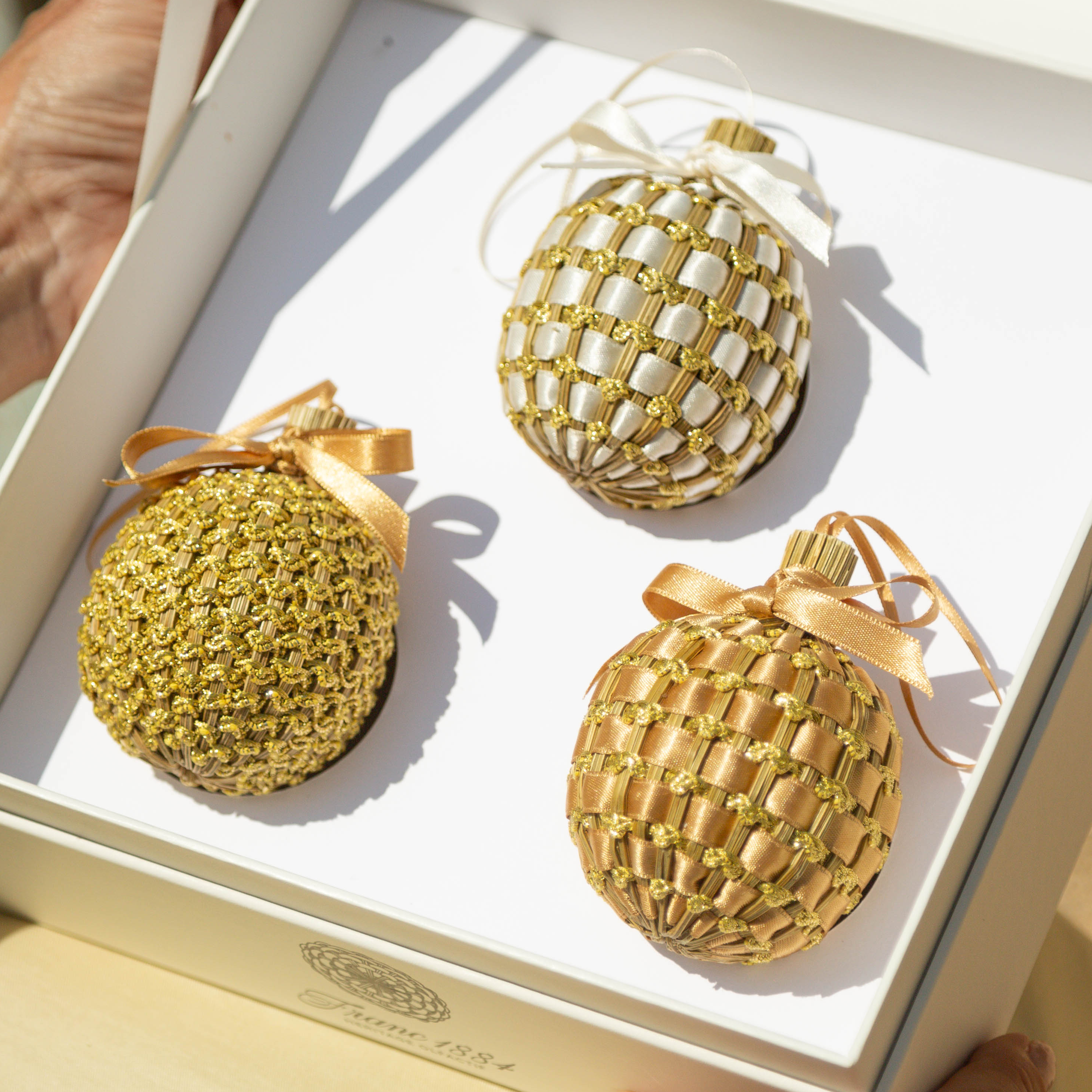 Gold Lavender Ornament Balls Trio Set