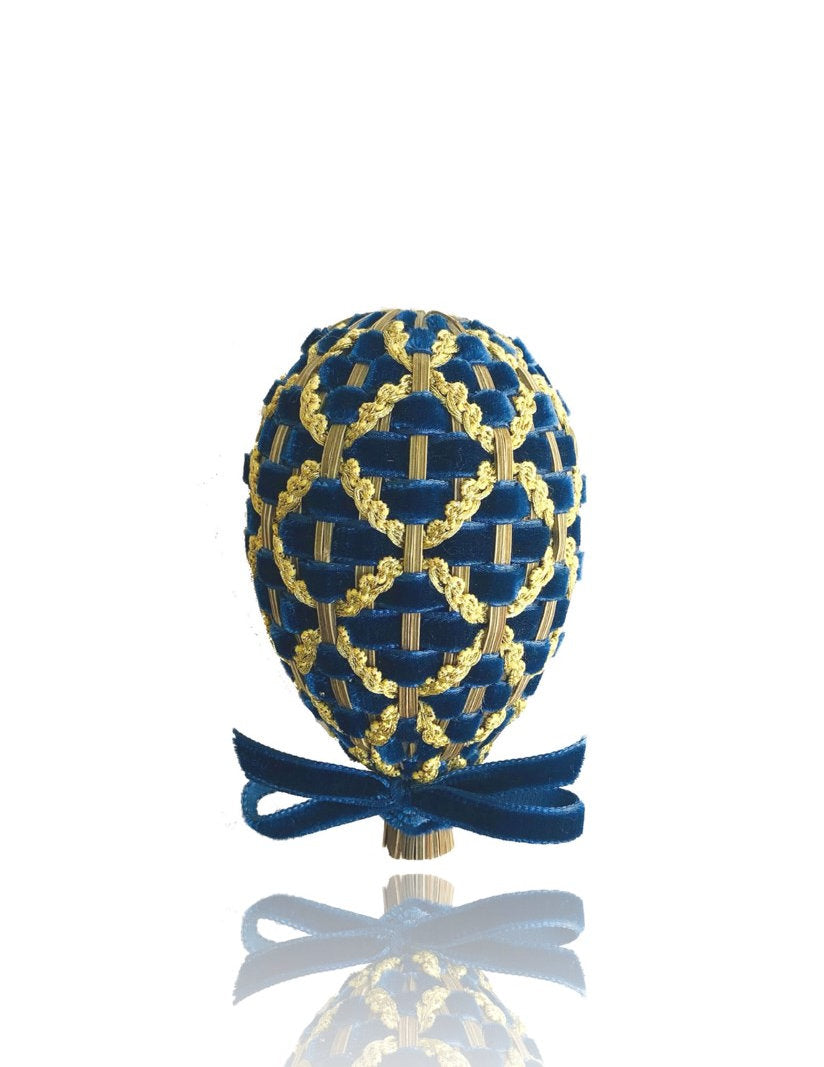 Oeuf de Lavande inspiration Fabergé velours Marine & Or M