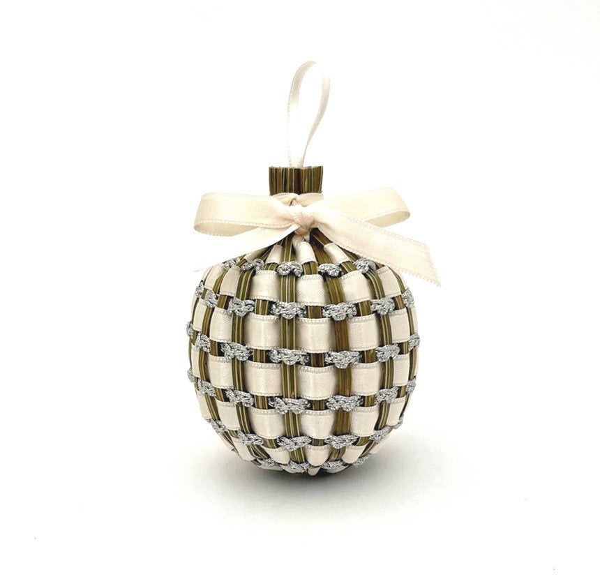 Boule de Lavande 6cm vague Argent & satin Écru