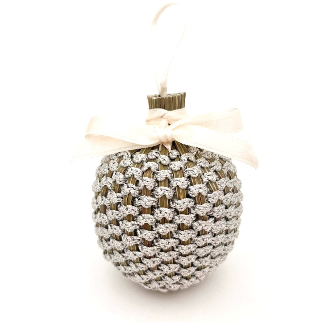 Boule de Lavande 8cm vague Argent & satin Écru