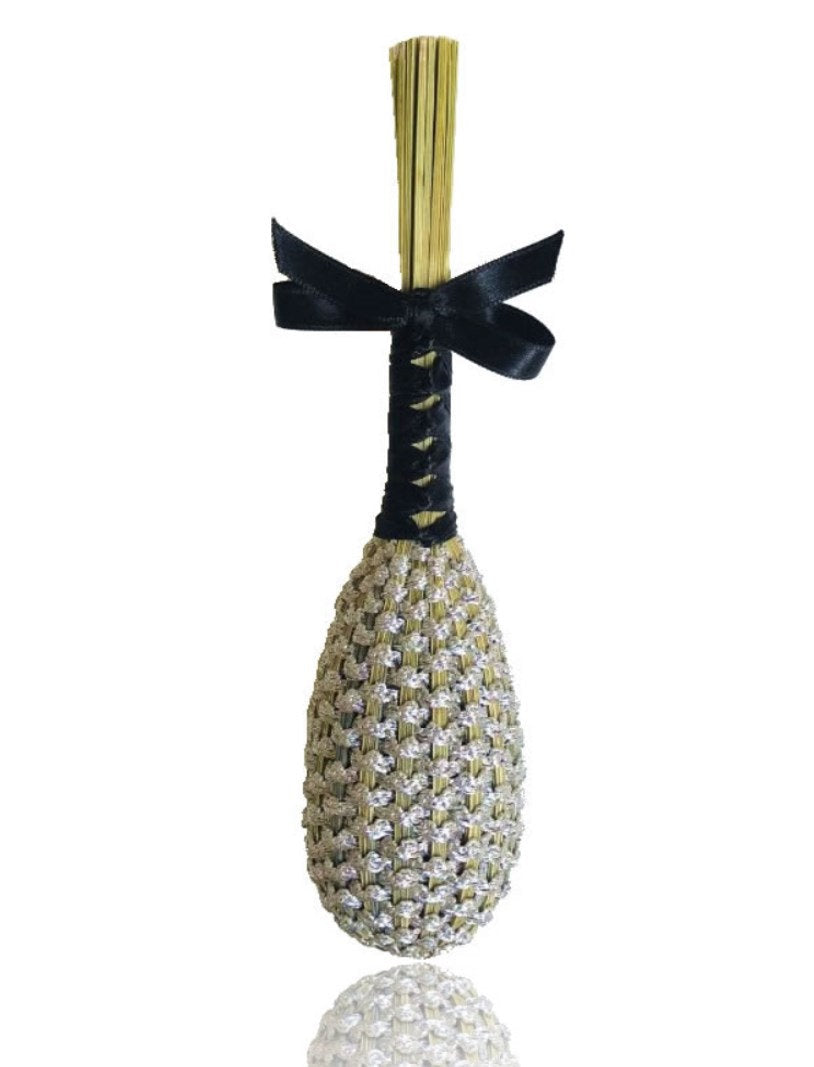 Fuseau de Lavande galon vague Argent & satin Noir