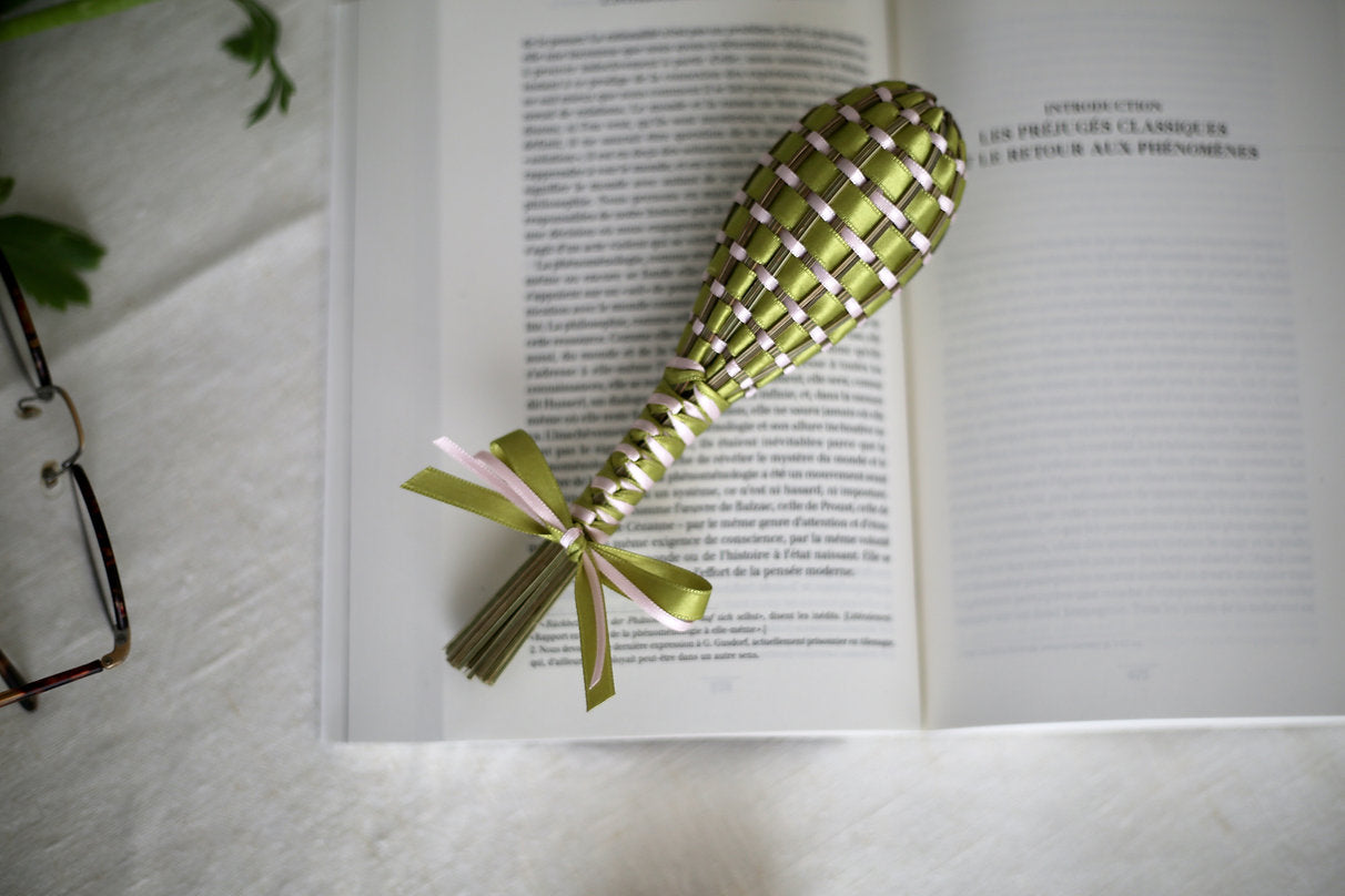 Fuseau de Lavande satin Vert citron & Rose pâle