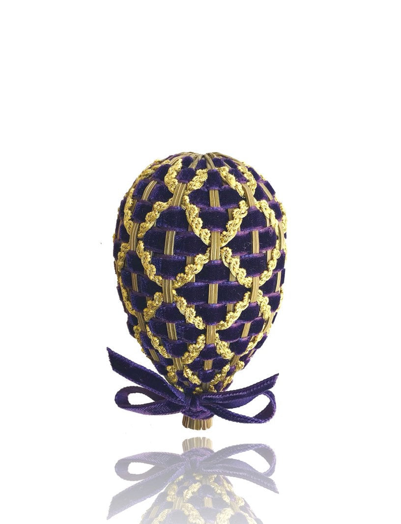 Oeuf de Lavande inspiration Fabergé velours Aubergine & Or M