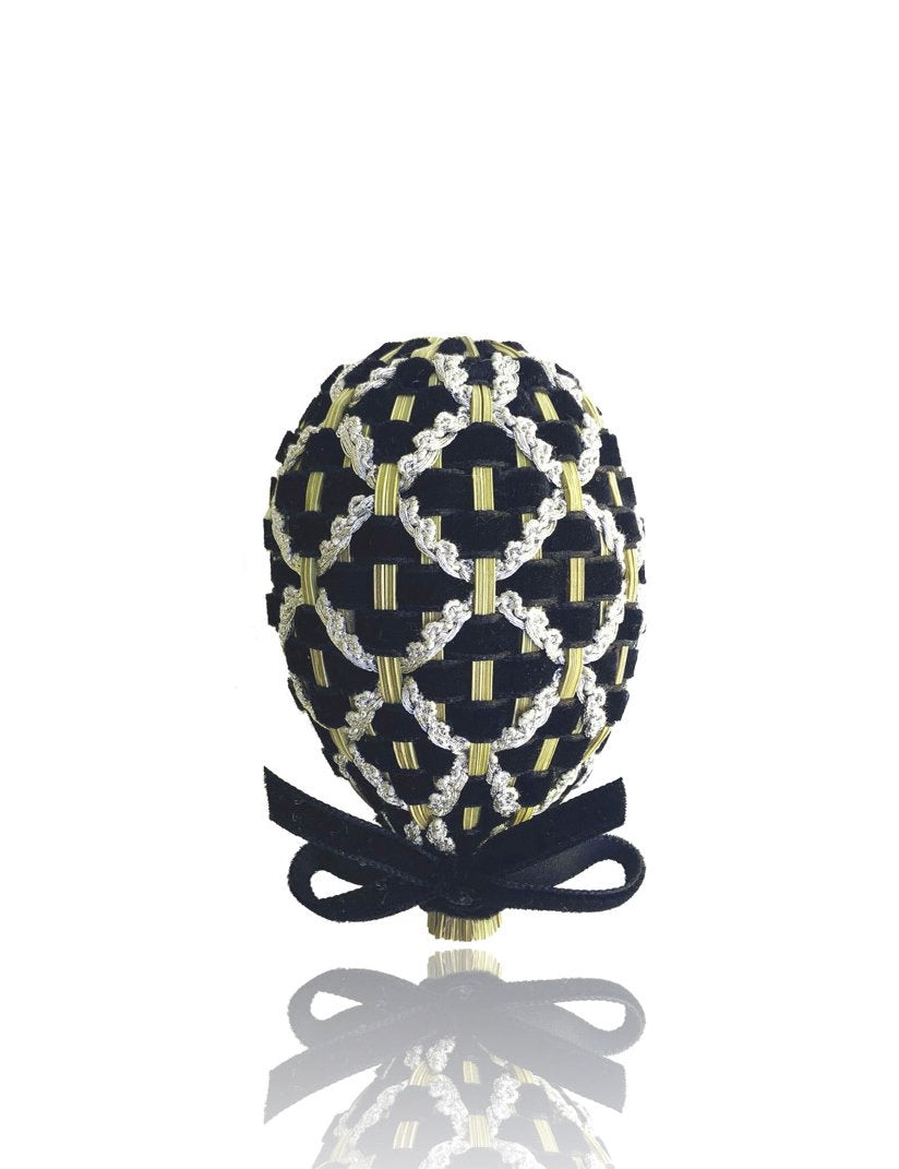 Oeuf de Lavande inspiration Fabergé velours Noir & Argent M