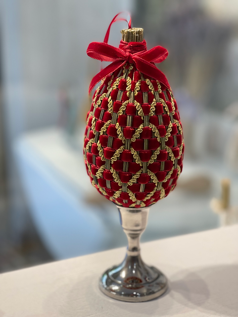 Oeuf de Lavande inspiration Fabergé velours Rouge & Or L