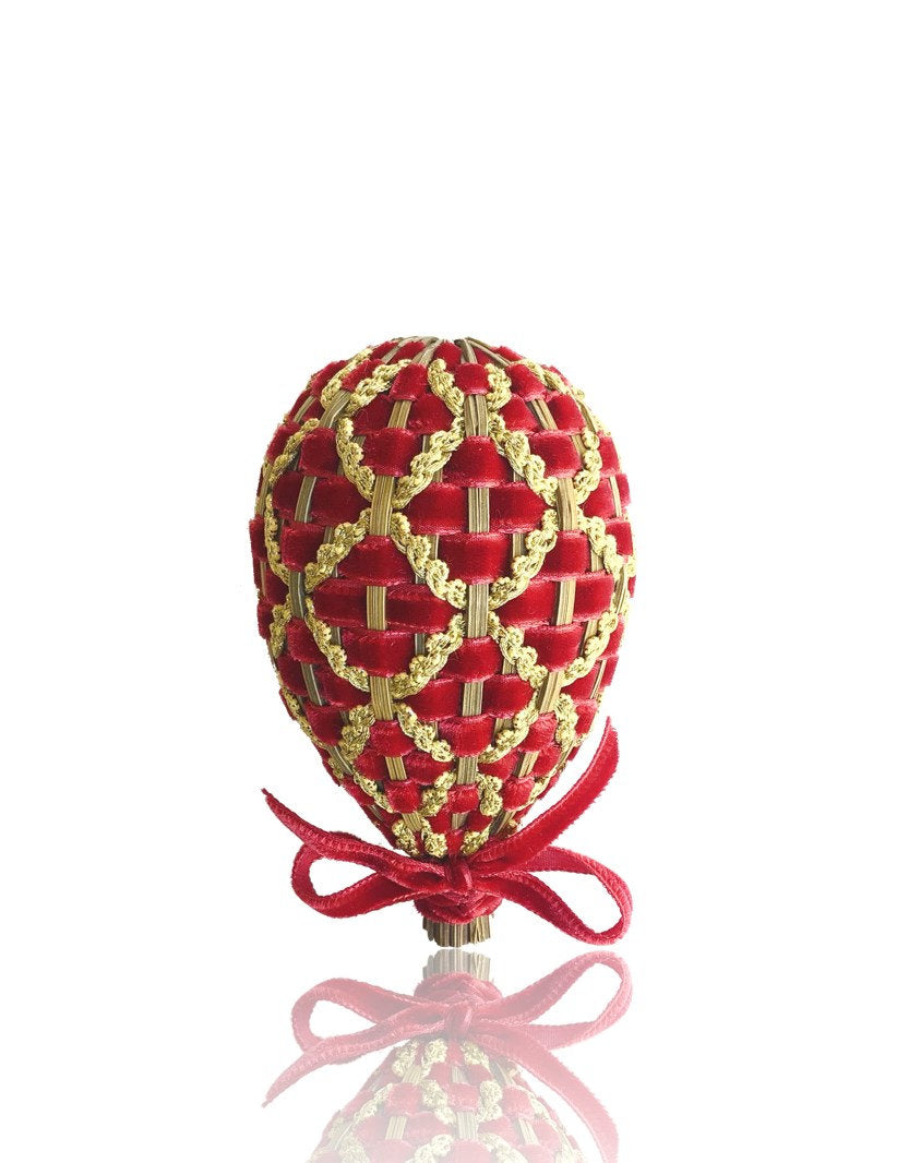 Oeuf de Lavande inspiration Fabergé velours Rouge & Or M